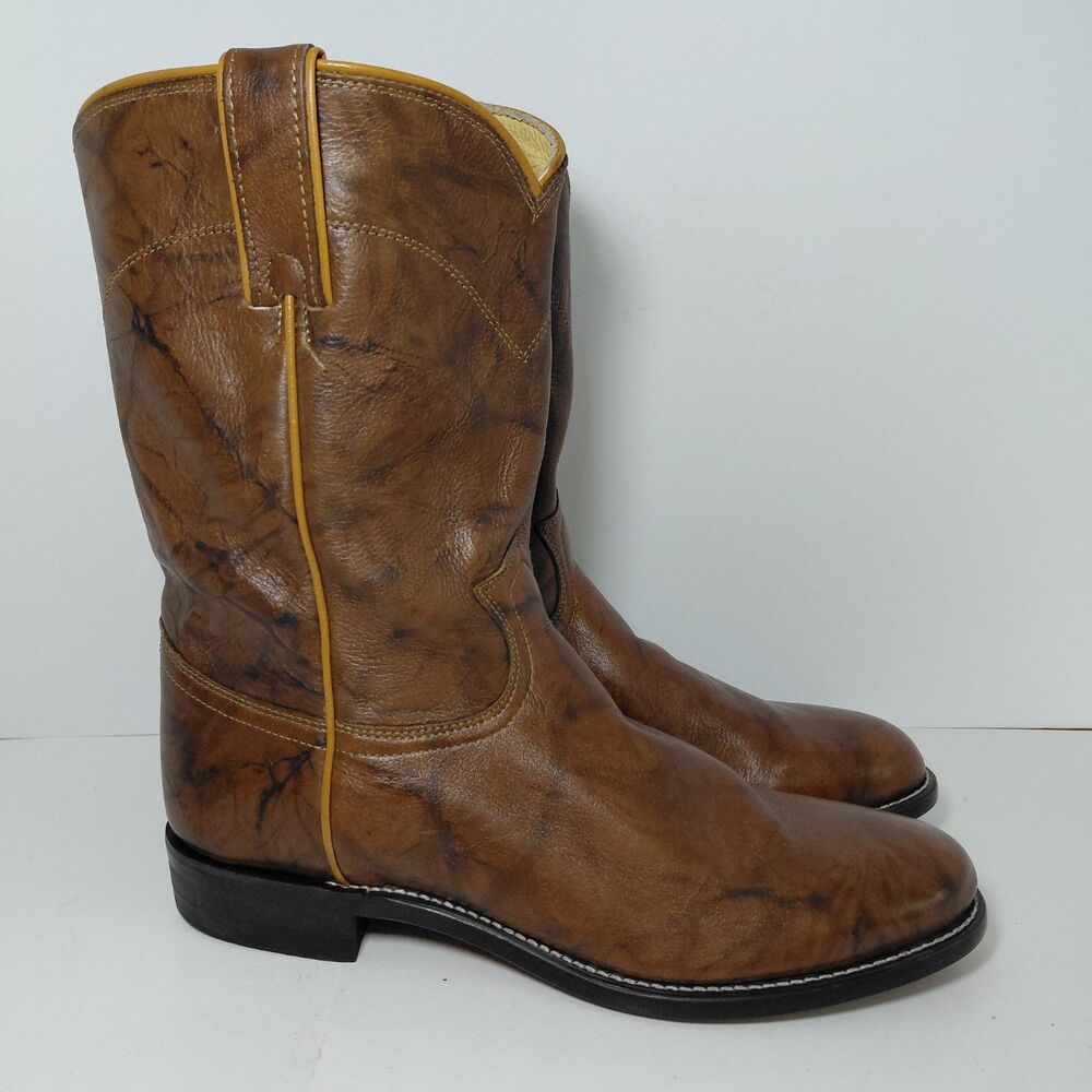 Justin 3163 Jackson 10" Roper Men's Cowboy Boots, Leather, Size 8 D, Chestnut